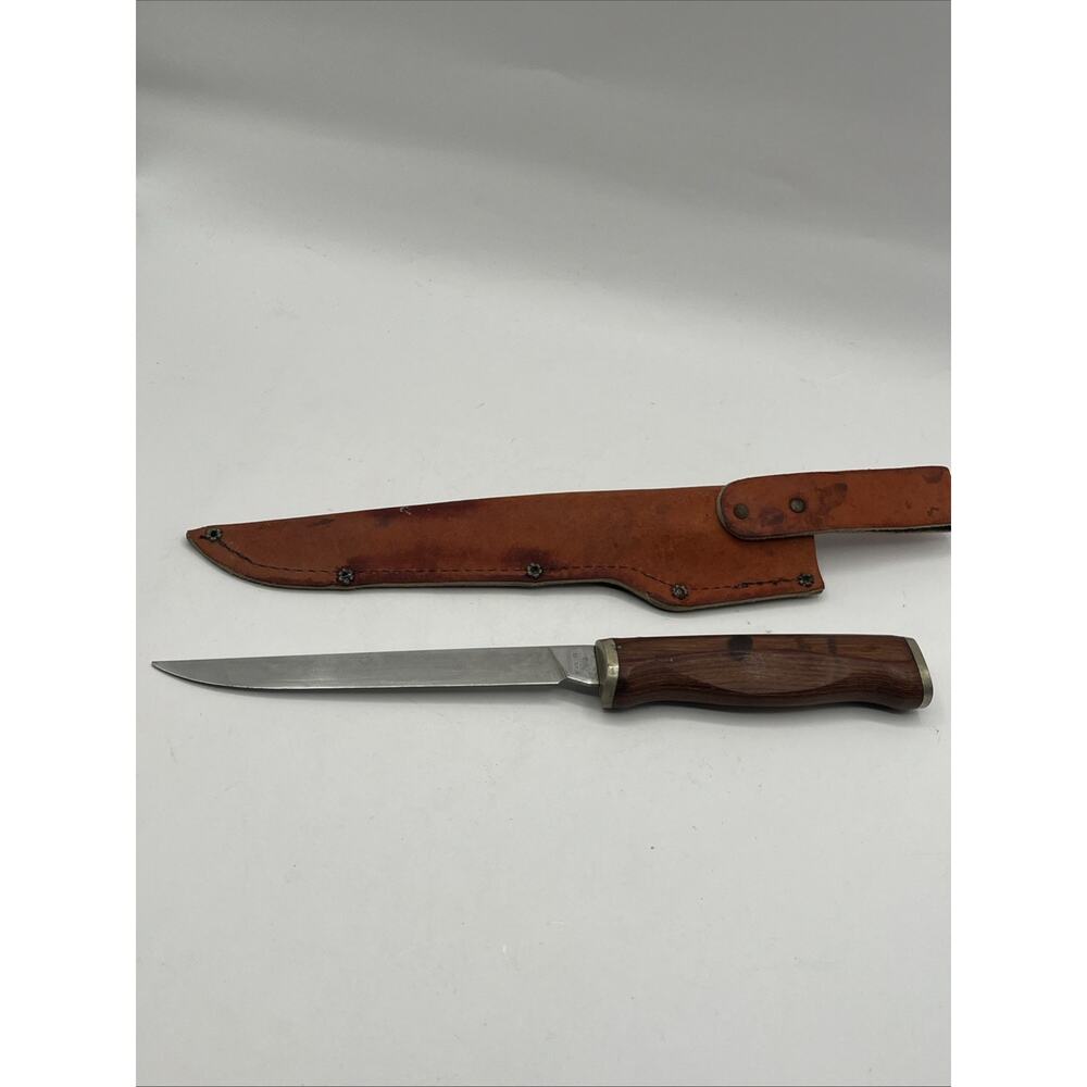 Vintage Sharp Knife DF-60 Japan Leather Sheath Fixed Blade Fishing AS IS